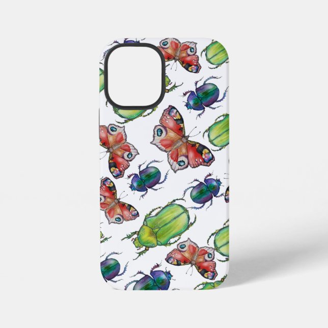 Watercolor pattern of beetles and butterflies iPhone case (Back)