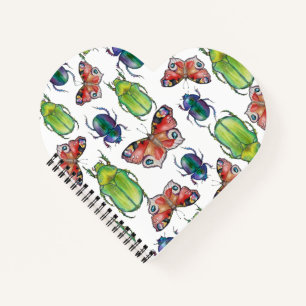 Watercolor pattern of beetles and butterflies notebook