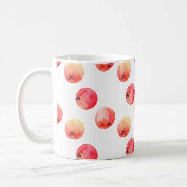 Watercolor pattern of ripe red apples coffee mug (Left)