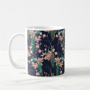 watercolor pattern peacock on a tree cherry,flower coffee mug