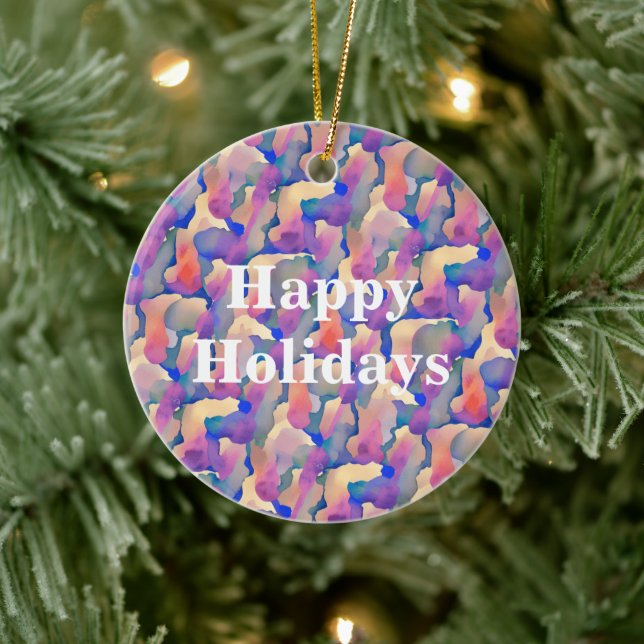Watercolor Pattern Personalized Holiday Ornament (Tree)