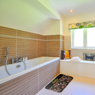 Watercolor pattern pink yellow orange bath mat