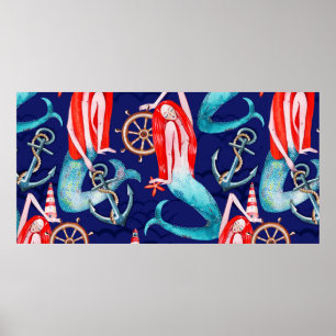Watercolor pattern sea poster