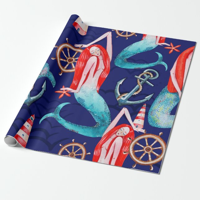 Watercolor pattern sea wrapping paper (Unrolled)