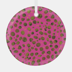 Watercolor Pattern with Abstract Cheetah Skin. Glass Tree Decoration