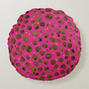 Watercolor Pattern with Abstract Cheetah Skin. Round Cushion