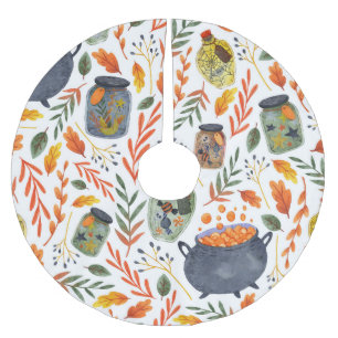 Watercolor Pattern with Autumn Foliage. Brushed Polyester Tree Skirt