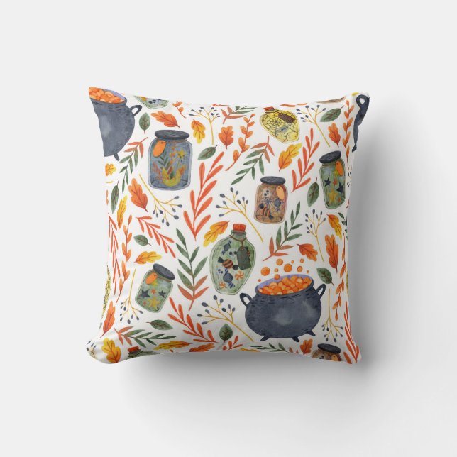 Watercolor Pattern with Autumn Foliage. Cushion (Front)