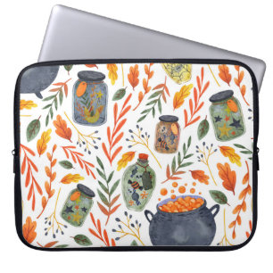 Watercolor Pattern with Autumn Foliage. Laptop Sleeve