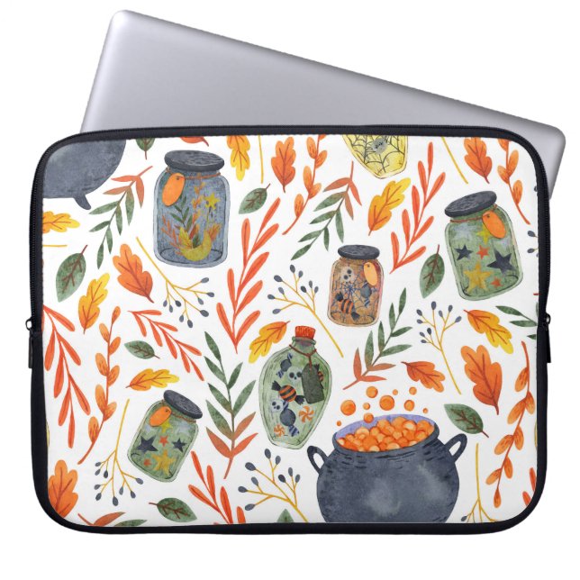 Watercolor Pattern with Autumn Foliage. Laptop Sleeve (Front)