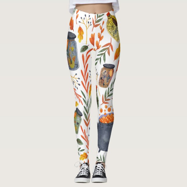 Watercolor Pattern with Autumn Foliage. Leggings (Front)