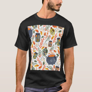 Watercolor Pattern with Autumn Foliage. T-Shirt