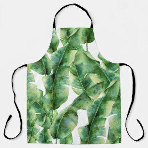 Watercolor pattern with banana palm leaves. Hand p Apron