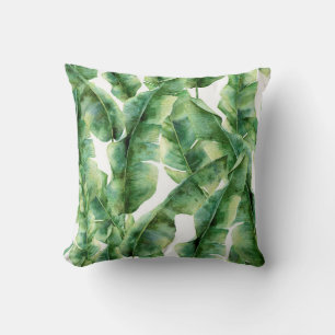 Watercolor pattern with banana palm leaves. Hand p Cushion