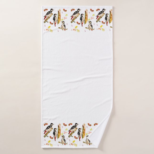 Watercolor pattern with birds woodpecker bath towel (Bath Towel)