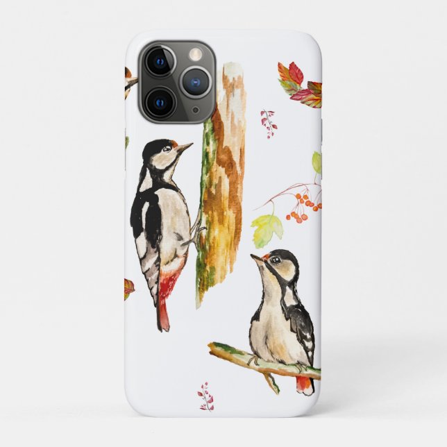 Watercolor pattern with birds woodpecker Case-Mate iPhone case (Back)