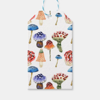 Watercolor pattern with colourful mushrooms gift tags