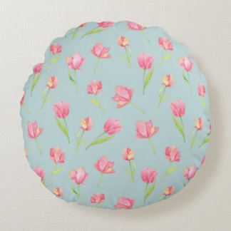 Watercolor Pattern with Delicate Pink Round Pillow
