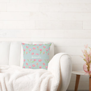 Watercolor Pattern with Delicate Pink Round Pillow