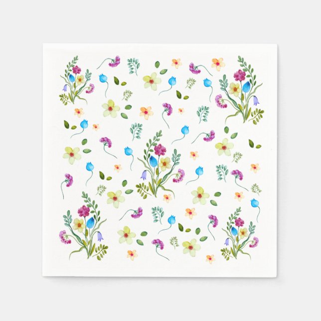 Watercolor pattern with hand-drawn delicate wildfl napkin (Front)
