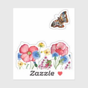 Watercolor pattern with hand-drawn wildflowers