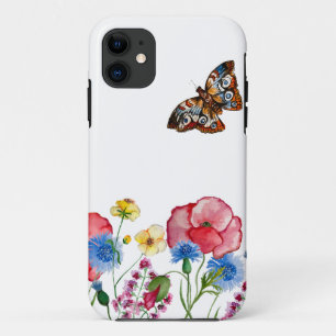 Watercolor pattern with hand-drawn wildflowers and iPhone 11 case