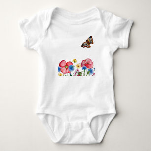 Watercolor pattern with hand-drawn wildflowers baby bodysuit