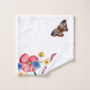 Watercolor pattern with hand-drawn wildflowers wash cloth