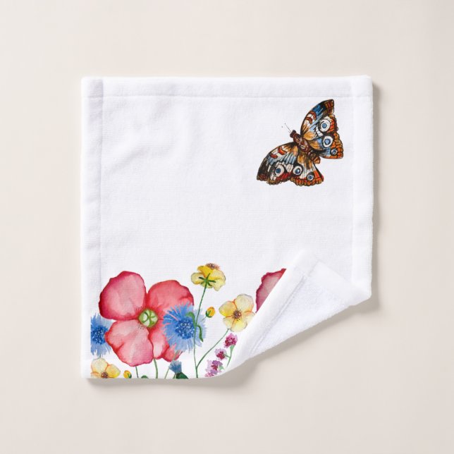 Watercolor pattern with hand-drawn wildflowers wash cloth (Wash Cloth)
