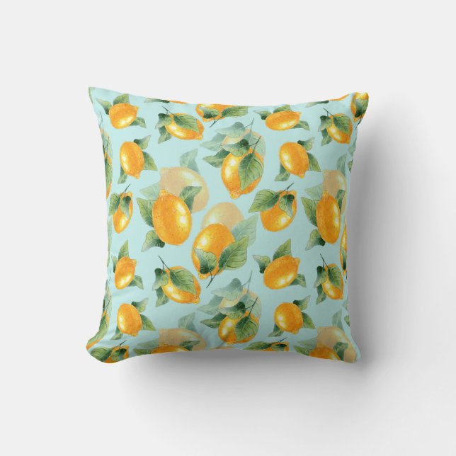 Watercolor pattern with lemons and leaves. Seamles Cushion (Front)