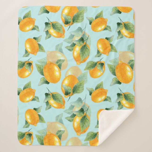 Watercolor pattern with lemons and leaves. Seamles Sherpa Blanket (Front)