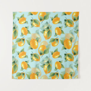 Watercolor pattern with lemons and leaves. Seamles Tapestry