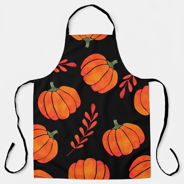 Watercolor pattern with orange pumpkins apron (Front)