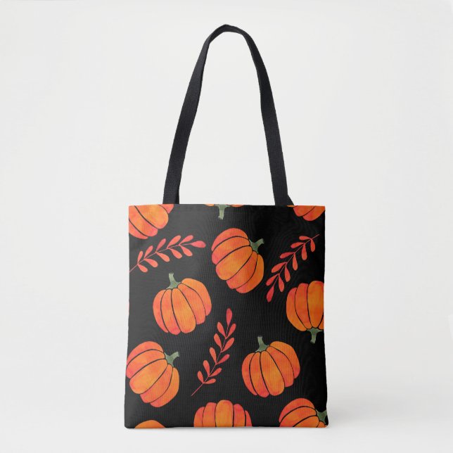 Watercolor pattern with orange pumpkins tote bag (Front)