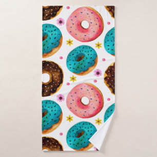 Watercolor pattern with pink, blue and chocolate d bath towel