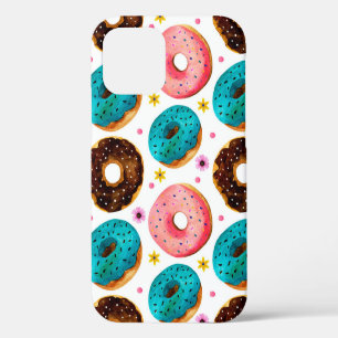 Watercolor pattern with pink, blue and chocolate d iPhone 12 case