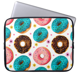 Watercolor pattern with pink, blue and chocolate d laptop sleeve