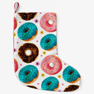 Watercolor pattern with pink, blue and chocolate d small christmas stocking