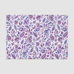 Watercolor Pattern with Purple Flowers and Leaves Tissue Paper