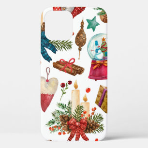 Watercolor Pattern with Vintage Christmas ornament iPhone 12 Case