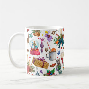 Watercolor Pattern with Vintage Christmas ornament Coffee Mug