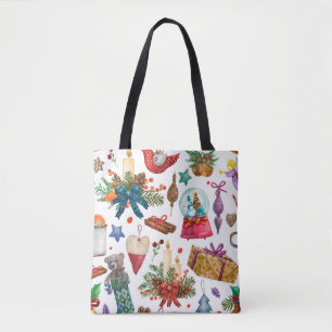 Watercolor Pattern with Vintage Christmas ornament Tote Bag