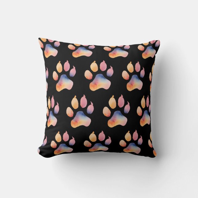 Watercolor Paw Print Background Cushion (Front)