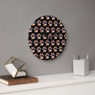 Watercolor Paw Print Background Large Clock