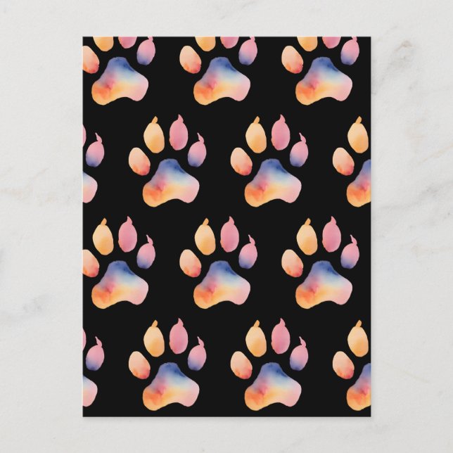Watercolor Paw Print Background Postcard (Front)