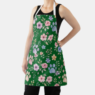 Watercolor Paw Print Floral Apron – Pet Lover Gift