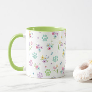 Watercolor Paw Prints and Spring Florals Coffee Mu Mug