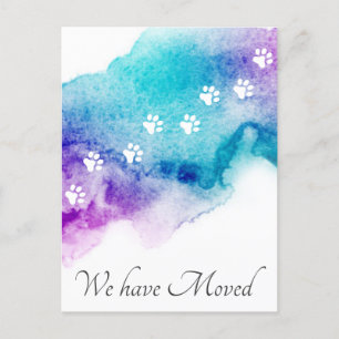Watercolor paws new address moving announcement Postcard