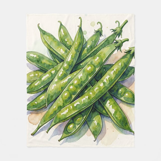 Watercolor Pea Pods Fleece Blanket (Front)