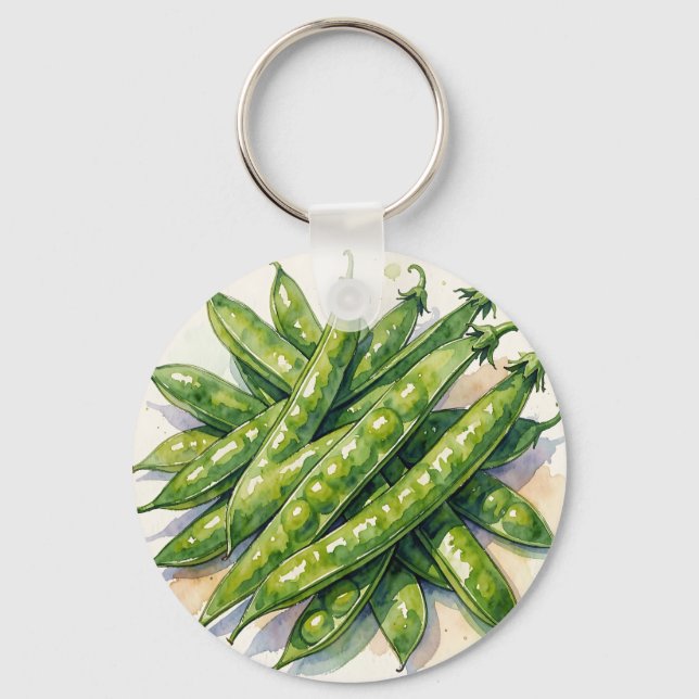 Watercolor Pea Pods Key Ring (Front)